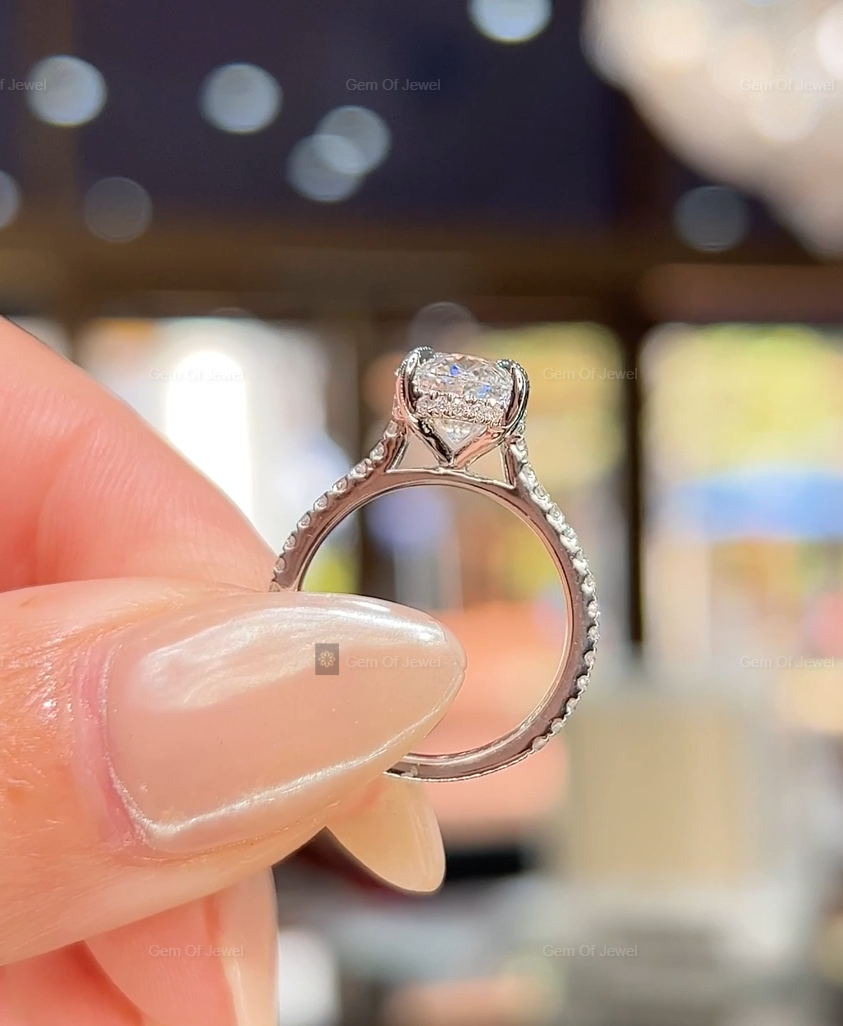 Oval Diamond Moissanite Ring With Halo And Pave Eternity