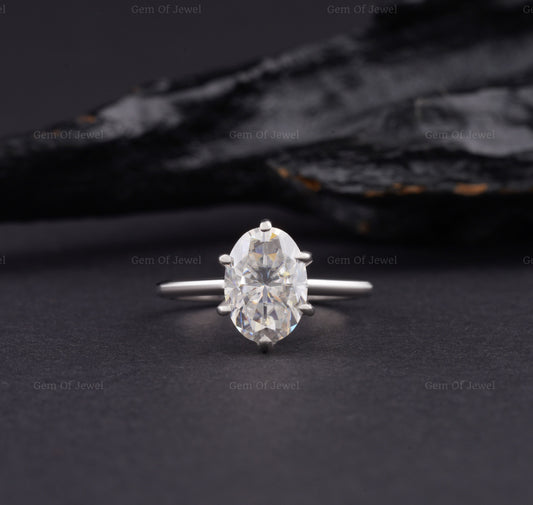 Oval Moissanite Diamond Tulip Prong Engagement Ring, Petal Prong 2CT Oval Solitaire Moissanite Ring For Her, Oval Moissanite Diamond Ring