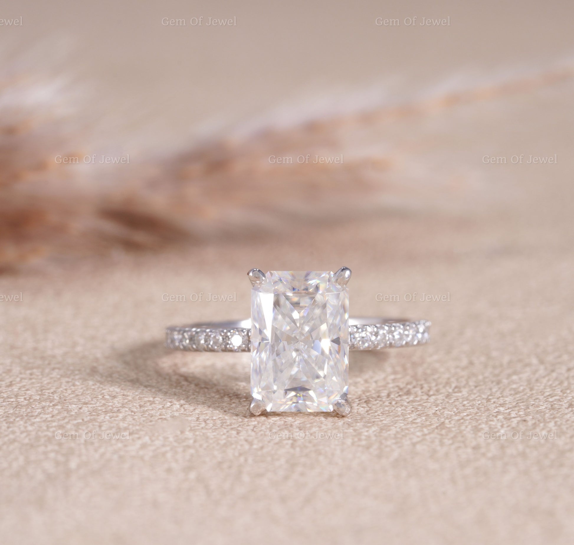 Radiant Moissanite Diamond Engagement Ring, Crushed Ice Radiant