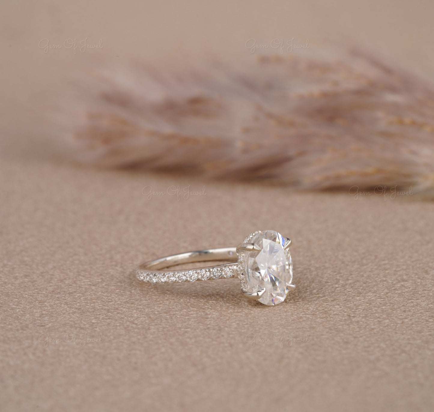 Oval Diamond Moissanite 2CT Ring With High Setting With Pave