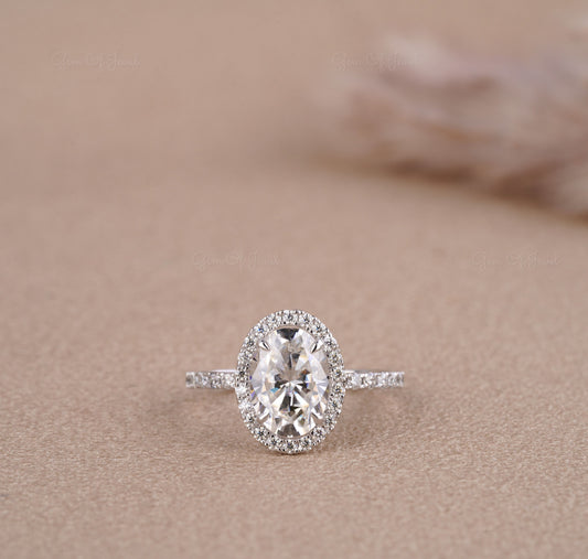 2CT Oval Diamond Moissanite Ring With Diamond On Prongs With Pave Eternity Engagement Ring, Oval Diamond Ring, Oval Moissanite Diamond Ring