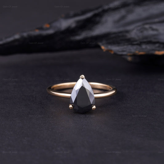 Black Moissanite Pear Diamond Engagement Ring, Black Moissanite Diamond Ring, Black Pear Engagement Ring, Pear Moissanite Black Diamond Ring