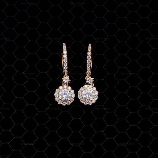 Flower Shape Drop Earrings With Round Moissanite Diamond Earrings, Flower Moissanite Diamond Earring, Drop Earring, Flower Shape Earring