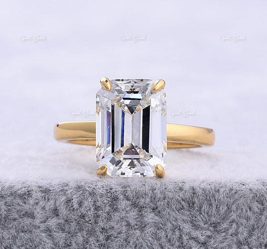 Emerald Cut Moissanite Diamond 3.5 CT Emerald Diamond Solitaire Gold Ring Gift For Her, Emerald Moissanite Diamond Engagement Ring For Her