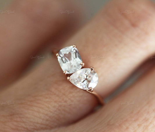 Toi et Moi Ring Pear And Cushion Cut Moissanite Diamond Ring, Two Stone Diamond Ring, Pear Toi Et Moi Ring, Cushion Toi Et Moi Diamond Ring