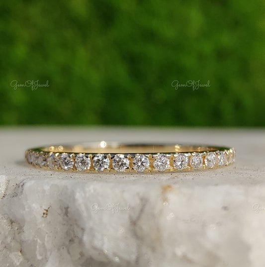 Round Moissanite Diamond Half Eternity Matching Wedding Band For Her, Matching Band For Ring, Ring And Band Set, Matching Wedding Band