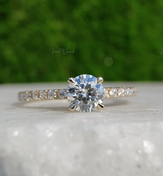 Round Moissanite Diamond Dainty Engagement Ring for Her, Round Diamond Ring For Her, Cute Ring, Round Diamond Promise Or Engagement Ring