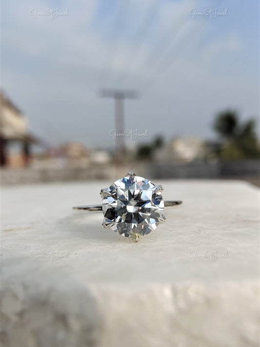 Round Moissanite Diamond Engagement Ring Round Diamond With Under Petal Tulip Prongs Wedding Ring For Her, Moissanite Engagement Ring Gift