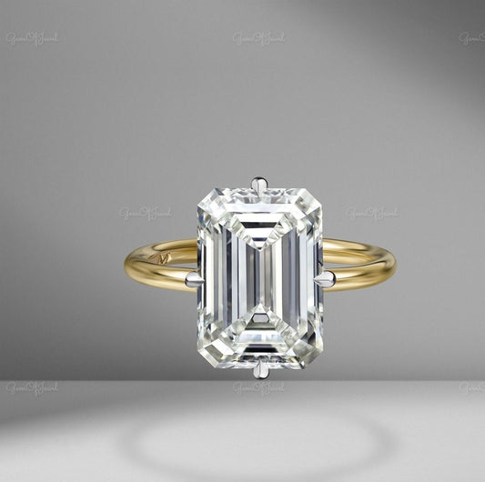 Emerald Moissanite Diamond Two Tone Gold Diamond Ring For Her, Emerald Shape Solitaire Emerald Diamond Ring For Her, Emerald Cut Ring