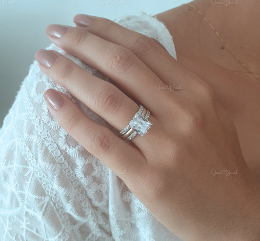 3PC Set Radiant Moissanite Diamond Wedding Ring Set, 3Pc Wedding Ring Set, Radiant Moissanite Diamond Ring With Matching Wedding Bridal Set
