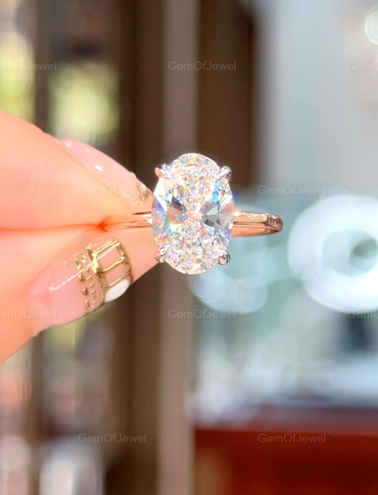 Oval Diamond Two Tone Gold Moissanite Ring, Oval Hidden Halo Ring For Her, Oval Diamond Ring, 2.5CT Oval Moissanite Engagement Ring For Her