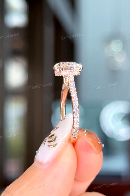 Heart Diamond 2CT Moissanite Engagement Ring With Hidden Halo With Round Moissanite Diamonds Pave, Heart Shape Moissanite Diamond Ring Gift