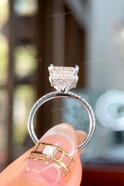Princess Moissanite 3CT Diamond Ring With Hidden Halo And Pave Eternity Band Ring, Princess Diamond Ring, Princess Moissanite Diamond Ring