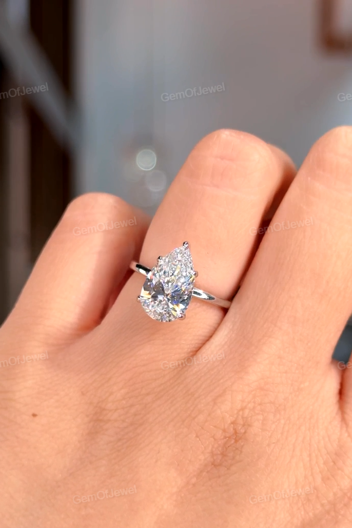Pear Diamond Moissanite Ring With Halo Ring, Pear Diamond Ring, Pear Moissanite Engagement Ring, 3ct Pear Cut Moissanite Diamond Ring Gift