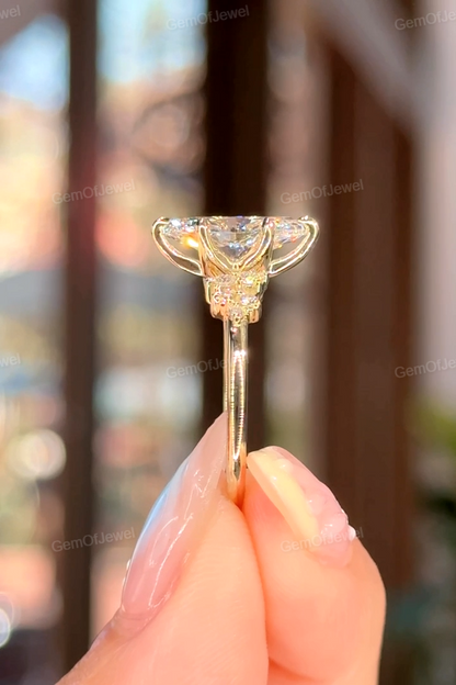 2CT Marquise Ring With Side Round Moissanite Diamond, 2CT Lotus Prong Diamond Ring For Her, Petal Prong Ring, Elegant 2CT Marquise Ring Gift