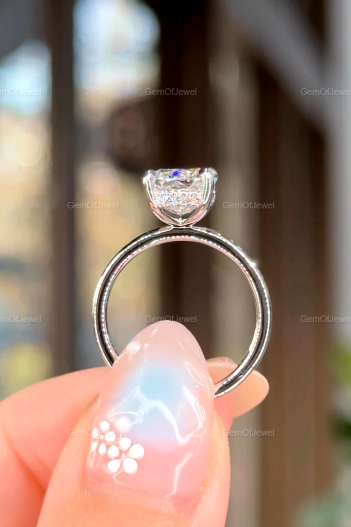 3Ct Cushion Hidden Halo Elongated Cushion Moissanite Diamond Engagement Ring, 3CT Cushion Moissanite Diamond Ring, 3CT Cushion Diamond Ring