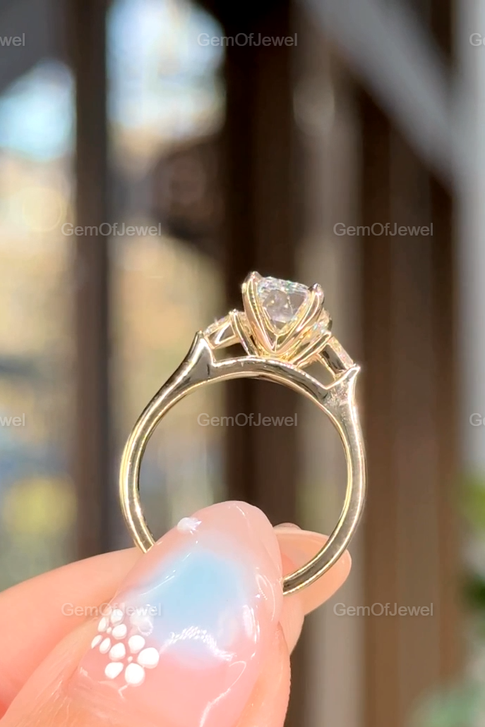 Emerald Moissanite Diamond 3 Stone Emerald Diamond With Side Pear Moissanite Diamonds Engagement Ring For Her, 1.8ct Emerald Diamond Ring