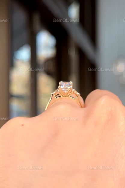 Emerald Moissanite Diamond 3 Stone Emerald Diamond With Side Pear Moissanite Diamonds Engagement Ring For Her, 1.8ct Emerald Diamond Ring