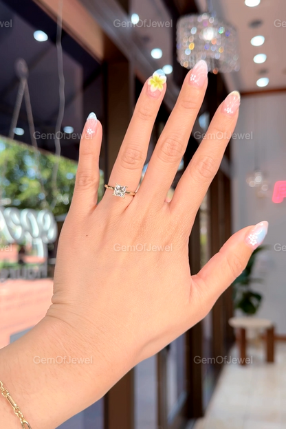 Princess Cut Moissanite Engagement Ring, Solitaire Square Wedding Ring Yellow Gold Unique Bridal Jewelry, 1CT Princess Cut Diamond Ring
