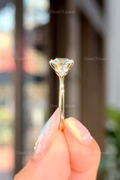 1.2CT Round Moissanite Ring With Side Round Diamonds, Cluster Setting Engagement Ring, Round Moissanite Diamond Gold Ring Gift For Her