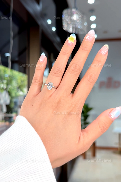 1CT Oval Diamond Moissanite Ring With Halo And Solitaire Engagement Ring, Oval Diamond Ring, Oval Moissanite Engagement Ring, 1ct Oval Ring