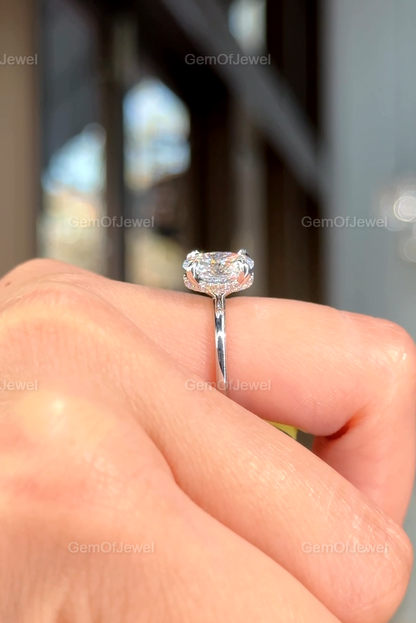 1CT Oval Diamond Moissanite Ring With Halo And Solitaire Engagement Ring, Oval Diamond Ring, Oval Moissanite Engagement Ring, 1ct Oval Ring