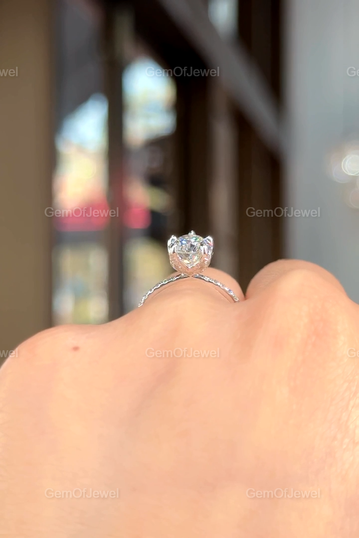 3CT Pear Moissanite Engagement Ring, Lotus Prong With Pave Diamond Eternity Band And Pear Cut Moissanite Ring, 3CT Pear Anniversary Gift