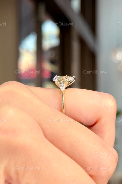 Pear Shape Moissanite Diamond Ring, 3CT Pear Three Stone Engagement Ring With Side Pear Cut Moissanite Ring, Anniversary Ring, Pear Cut Ring