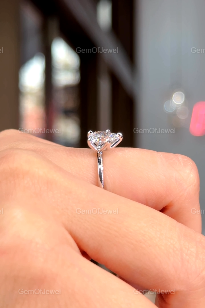 Pear Moissanite Diamond Tulip Prong Engagement Ring, Petal Prong 1CT Pear Solitaire Moissanite Ring For Her, Pear Moissanite Diamond Ring