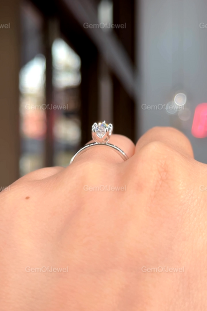 Pear Moissanite Diamond Tulip Prong Engagement Ring, Petal Prong 1CT Pear Solitaire Moissanite Ring For Her, Pear Moissanite Diamond Ring