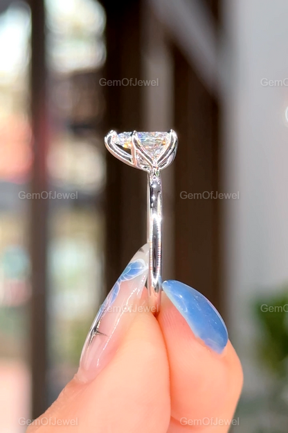 Pear Moissanite Diamond Tulip Prong Engagement Ring, Petal Prong 1CT Pear Solitaire Moissanite Ring For Her, Pear Moissanite Diamond Ring