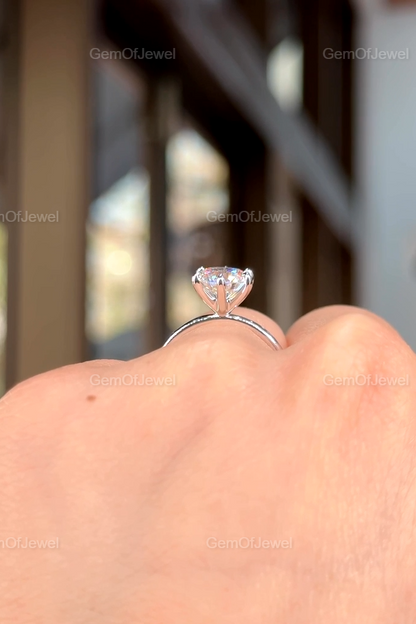 2CT Round Moissanite Ring, Round Engagement Ring, 14K Solid Gold Promise Ring, Round Solitaire Moissanite Bridal Ring, 6 Claw Prong Ring