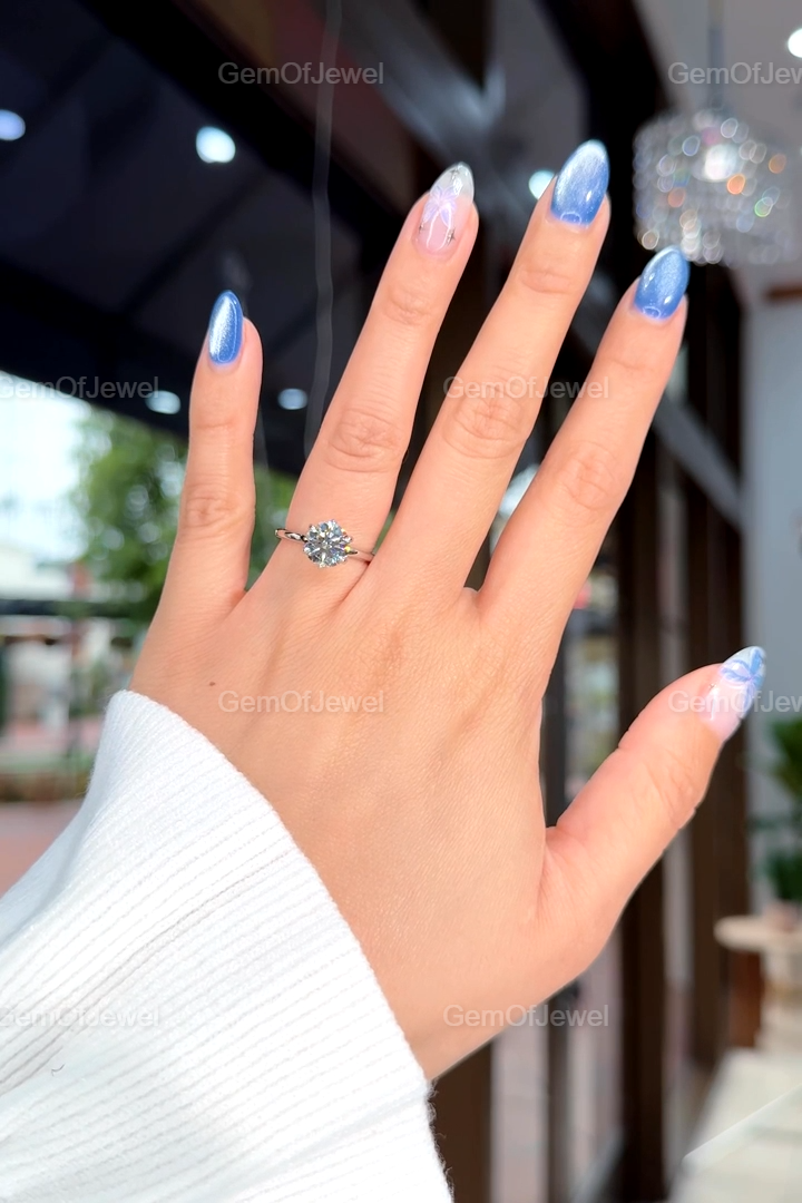 2CT Round Moissanite Ring, Round Engagement Ring, 14K Solid Gold Promise Ring, Round Solitaire Moissanite Bridal Ring, 6 Claw Prong Ring