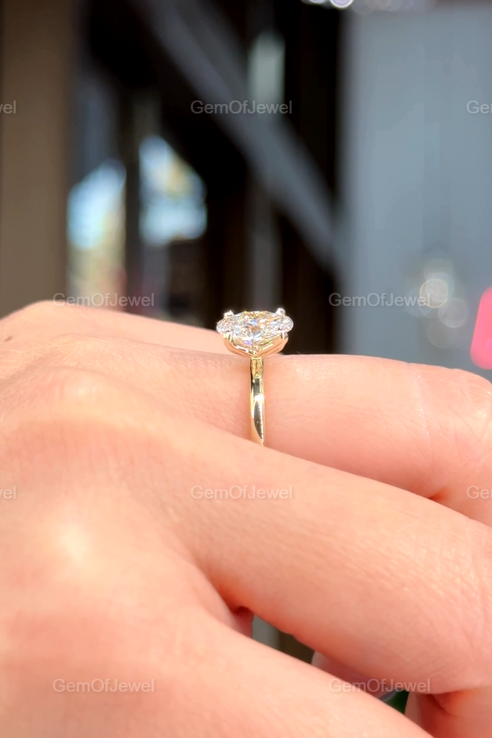 1 CT Oval Cut Solitaire Moissanite Ring, Tulip Lotus Prong Oval Moissanite Solitaire Engagement Ring, 14k Yellow Gold Flower Basket Ring
