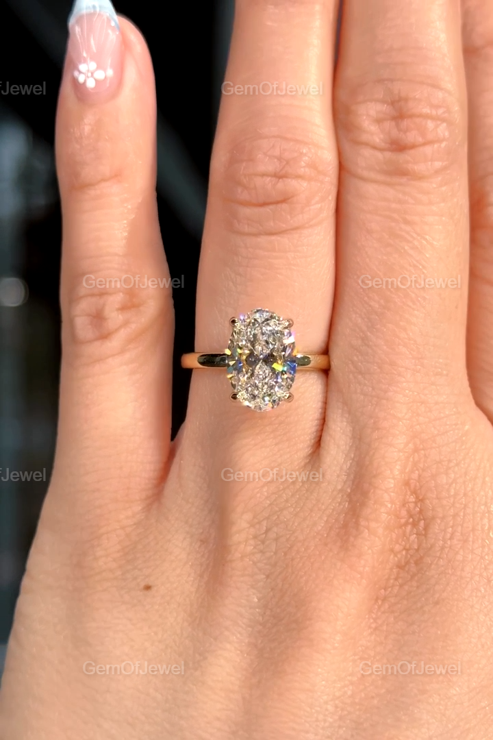 3CT Oval Cut Moissanite Engagement Ring, 14k Solid Gold Hidden Halo Wedding Ring, 3CT Moissanite Diamond Ring, Oval Cut Ring, Gift For Her