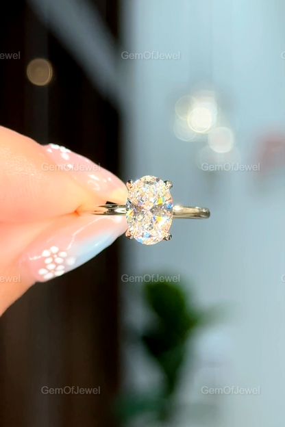 Oval Moissanite Diamond Ring 1.5CT Oval Moissanite Engagement Ring With Hidden Halo Diamond On Solitaire Band Ring, Oval Diamond Ring