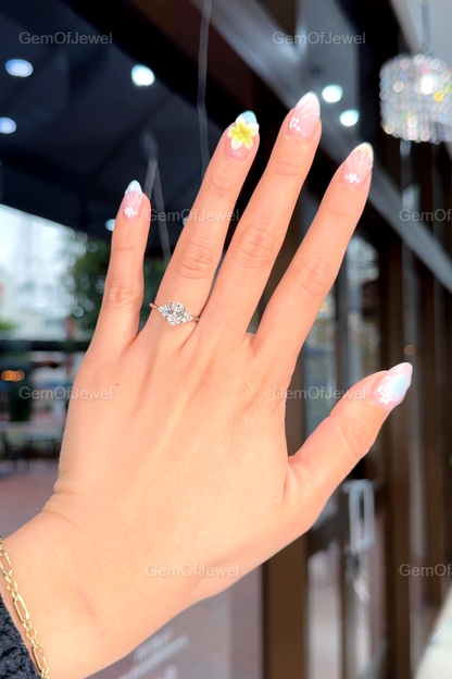 Oval Cut Moissanite Diamond with Side Round Cut Moissanite Engagement Ring, Oval Diamond Ring with Round Diamonds, 1ct Oval Moissanite Ring