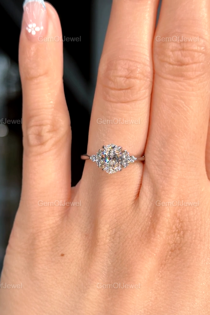 Oval Cut Moissanite Diamond with Side Round Cut Moissanite Engagement Ring, Oval Diamond Ring with Round Diamonds, 1ct Oval Moissanite Ring