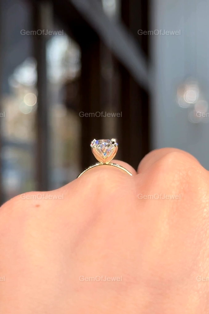 Oval Moissanite With Diamond Engagement Ring, Lotus Prong 2CT With Solitaire Band, Four Petal Prong Bridal Ring, 2CT Oval Cut Diamond Ring