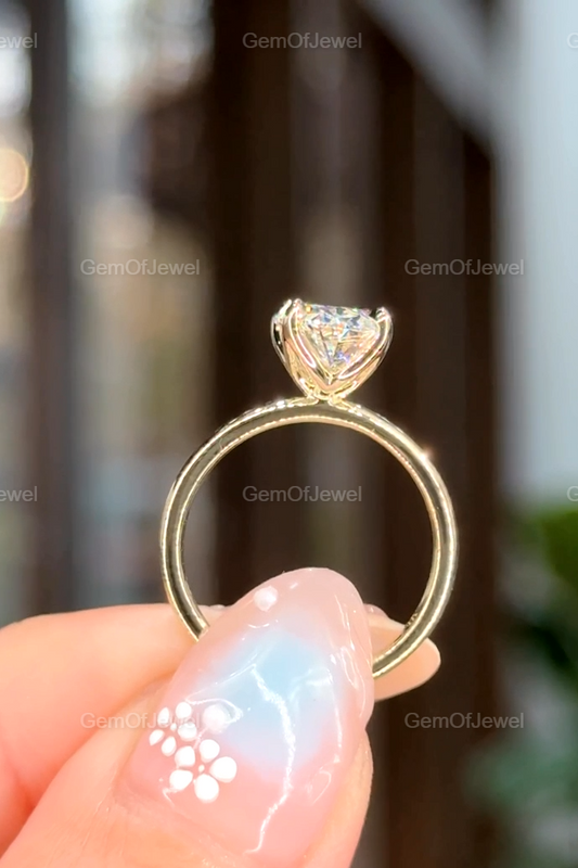 Oval Moissanite With Diamond Engagement Ring, Lotus Prong 2CT With Solitaire Band, Four Petal Prong Bridal Ring, 2CT Oval Cut Diamond Ring