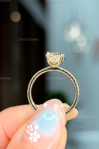 2CT Oval Cut Moissanite Diamond Ring With Hidden Halo And Round Pave Set Eternity Diamonds Wedding Band, Oval Diamond Engagement Ring