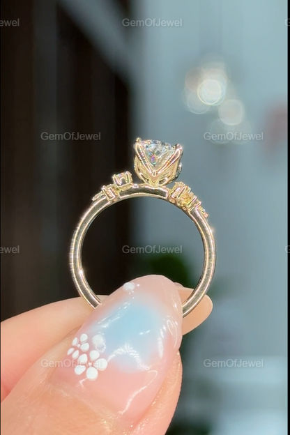 2CT Cushion Diamond Moissanite Ring With Side Round Moissanite Diamond, 2CT Diamond Ring For Her, Cluster Setting Ring, 2CT Cushion Ring