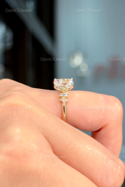 2CT Cushion Diamond Moissanite Ring With Side Round Moissanite Diamond, 2CT Diamond Ring For Her, Cluster Setting Ring, 2CT Cushion Ring