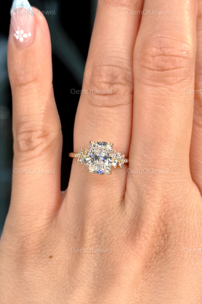 2CT Cushion Diamond Moissanite Ring With Side Round Moissanite Diamond, 2CT Diamond Ring For Her, Cluster Setting Ring, 2CT Cushion Ring