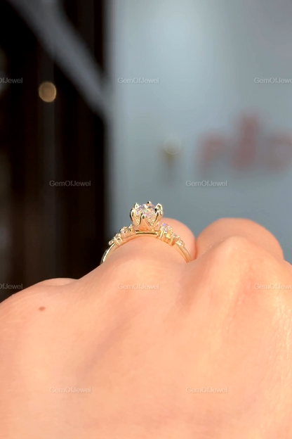 1CT Marquise Diamond Moissanite Ring With Side Round Moissanite Diamond, 1CT Diamond Ring For Her, Cluster Setting Ring, 1CT Marquise Ring