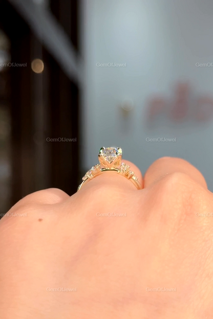 1.50 CT Oval Diamond Moissanite Ring With Side Round Moissanite Diamond, 2CT Diamond Ring For Her, Cluster Setting Ring, 1.5CT Oval Ring