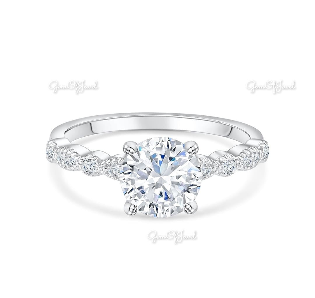 Round Moissanite Diamond Milgrain Vintage Gold Ring Moissanite Diamond Ring For Her, engagement Ring For Her, Milgrain Engagement Ring