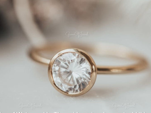 1CT Moissanite Round Cut Bezel Set Solid Gold Ring Moissanite, Wedding Ring For Her, Round Moissanite Engagement Ring