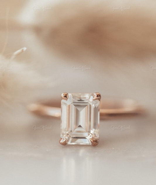 2CT Emerald Moissanite Engagement Ring , Solitaire Emerald Moissanite Engagement Ring, Emerald Diamond Ring