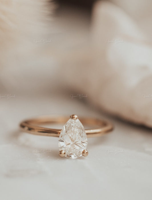 Pear Moissanite Diamond Engagement Ring, Pear Solitaire Diamond Ring, Pear Moissanite Diamond Ring For Her, Solitaire Ring